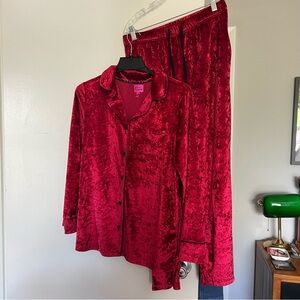 Betsey Johnson Velour Pajama Set in Red